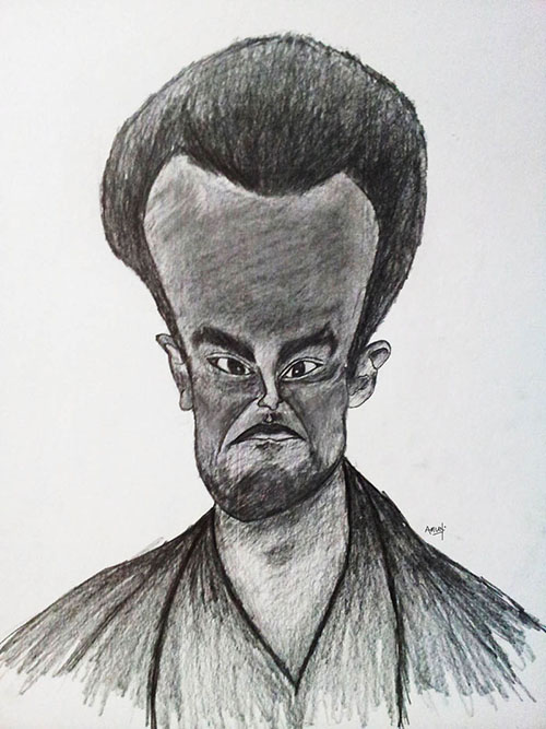 A self portrait in the form of a caricature, although the only exaggerated feature is the forehead.