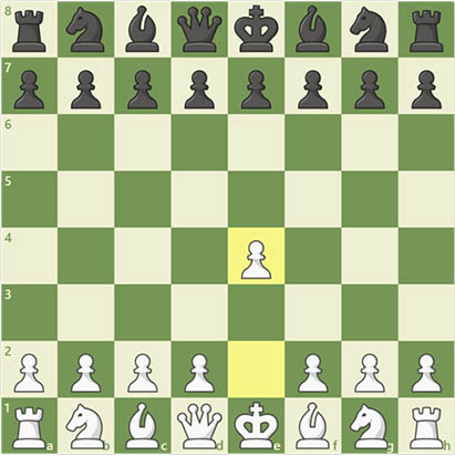 A picture of a chess board with the first move on the board